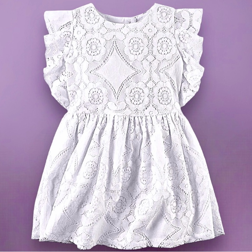 Carter's Flutter Short Sleeve Lined Lace Dress Button Back Kids Girls Size 6